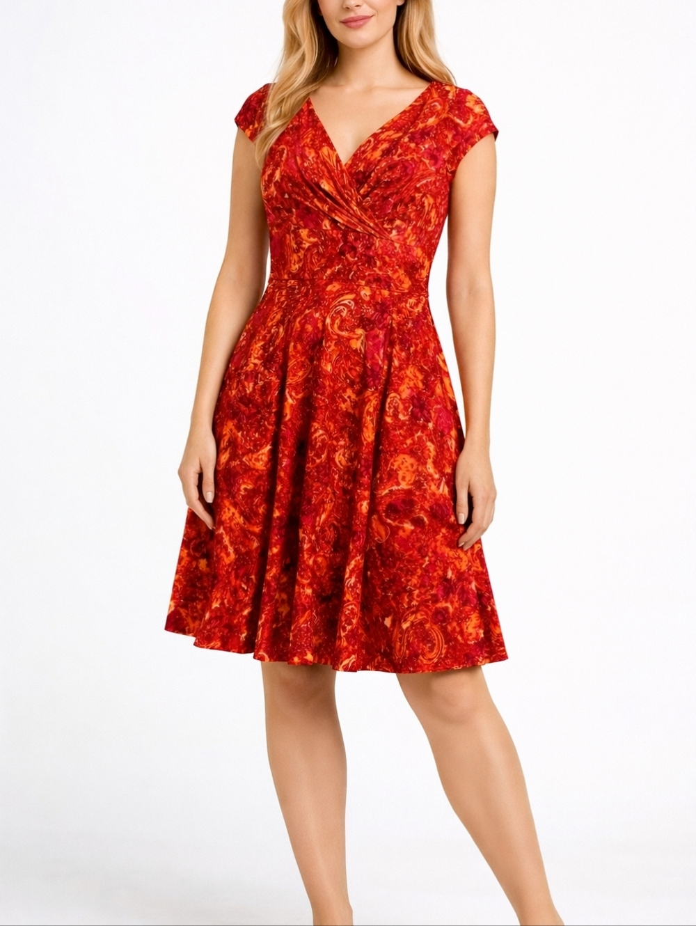 Lauren Ralph Lauren Colorful V neck Jersey Paisley Midi Fit flare Dress 6